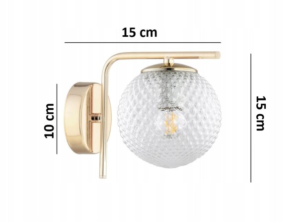 Wandleuchte Glas Schirm Metall Gold E27 T:15 cm Retro Leuchte