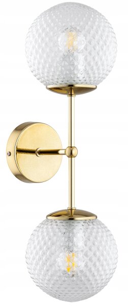 Wandlampe Up Down Retro Glas Metall Gold E27 H:40 cm Leuchte