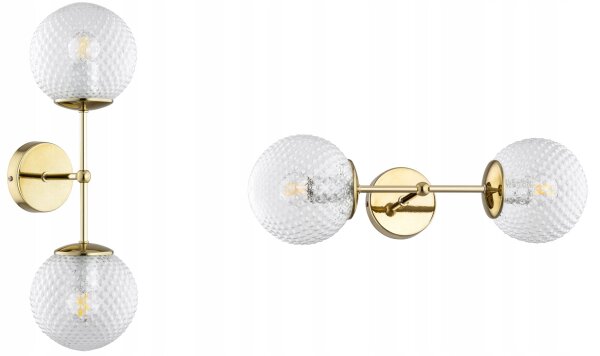 Wandlampe Up Down Retro Glas Metall Gold E27 H:40 cm Leuchte