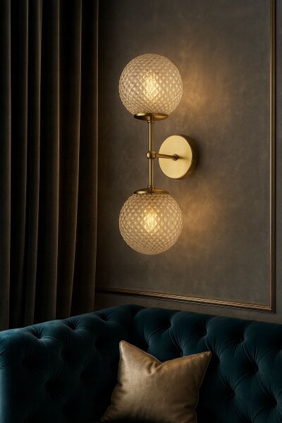 Wandlampe Up Down Retro Glas Metall Gold E27 H:40 cm Leuchte