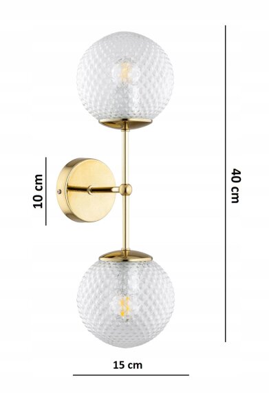 Wandlampe Up Down Retro Glas Metall Gold E27 H:40 cm Leuchte