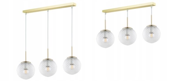Pendelleuchte 3-flammig Glas Metall Gold E27 60 cm Leuchte
