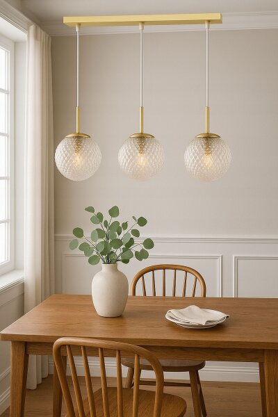 Pendelleuchte 3-flammig Glas Metall Gold E27 60 cm Leuchte