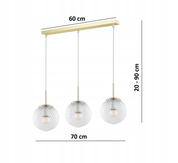 Pendelleuchte 3-flammig Glas Metall Gold E27 60 cm Leuchte