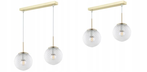 Pendelleuchte 2-flammig Glas Metall Gold E27 40 cm Leuchte
