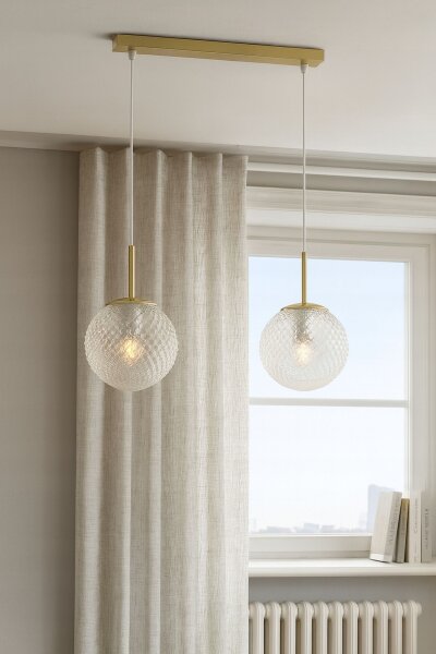 Pendelleuchte 2-flammig Glas Metall Gold E27 40 cm Leuchte