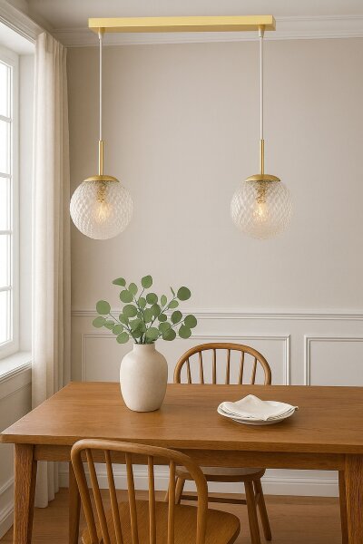 Pendelleuchte 2-flammig Glas Metall Gold E27 40 cm Leuchte