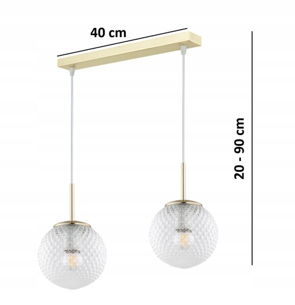 Pendelleuchte 2-flammig Glas Metall Gold E27 40 cm Leuchte