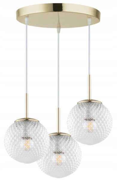 Pendelleuchte 3-flammig Gold Metall Glas E27 B:30 cm Leuchte