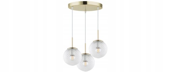 Pendelleuchte 3-flammig Gold Metall Glas E27 B:30 cm Leuchte