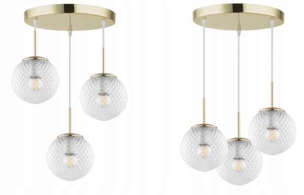Pendelleuchte 3-flammig Gold Metall Glas E27 B:30 cm Leuchte