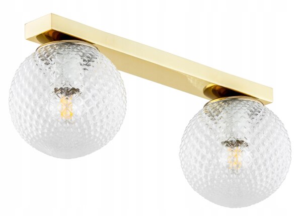Deckenlampe 2-flammig Glas Metall Gold E27 40 cm Retro Leuchte