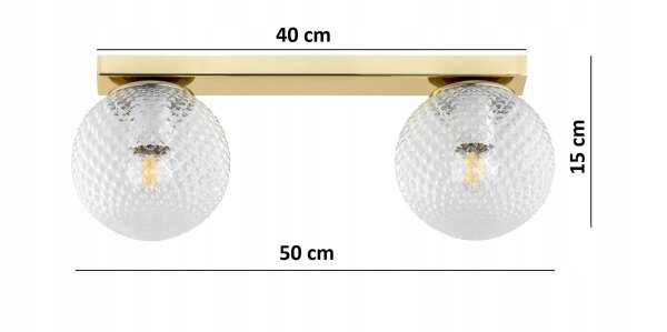 Deckenlampe 2-flammig Glas Metall Gold E27 40 cm Retro Leuchte