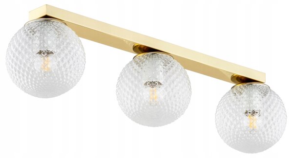 Deckenleuchte 3-flammig Glas Metall Gold E27 L:60 cm Leuchte