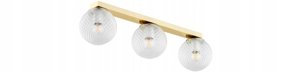 Deckenleuchte 3-flammig Glas Metall Gold E27 L:60 cm Leuchte