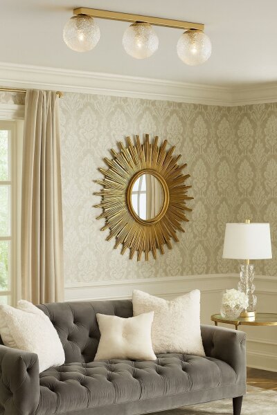 Deckenleuchte 3-flammig Glas Metall Gold E27 L:60 cm Leuchte
