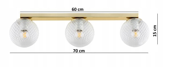Deckenleuchte 3-flammig Glas Metall Gold E27 L:60 cm Leuchte