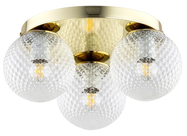Deckenlampe Glas Metall Gold E27 Ø30 cm 3-flammig Retro Leuchte