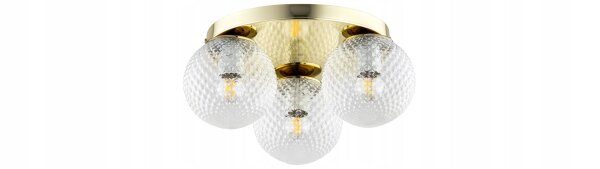 Deckenlampe Glas Metall Gold E27 Ø30 cm 3-flammig Retro Leuchte