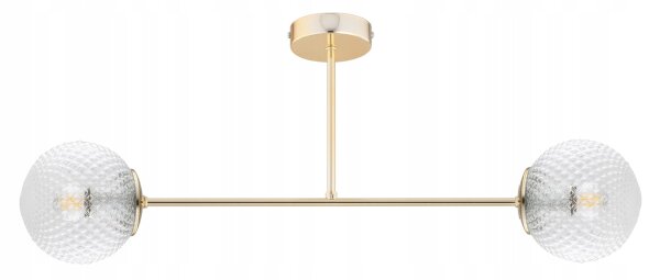Deckenlampe Glas Metall Gold 2-flammig E27 70 cm Retro Leuchte