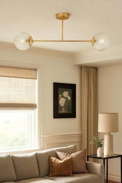 Deckenlampe Glas Metall Gold 2-flammig E27 70 cm Retro Leuchte