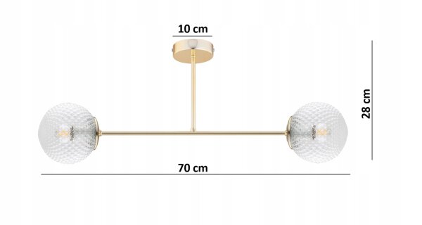 Deckenlampe Glas Metall Gold 2-flammig E27 70 cm Retro Leuchte