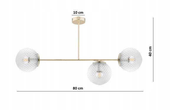 Deckenleuchte 3-flammig Glas Gold E27 80 cm Retro Leuchte