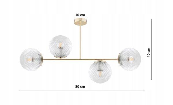Deckenleuchte 4-flammig Glas Metall Gold E27 80 cm Leuchte