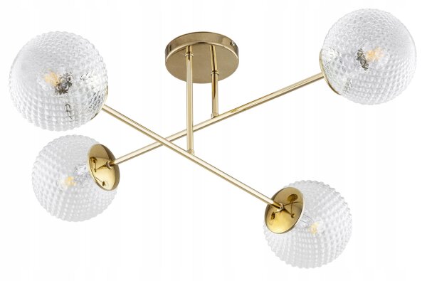 Deckenleuchte 4-flammig Glas Metall Gold E27 B:70 cm Leuchte
