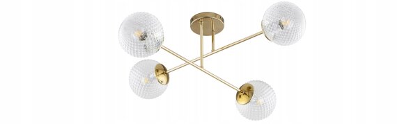 Deckenleuchte 4-flammig Glas Metall Gold E27 B:70 cm Leuchte