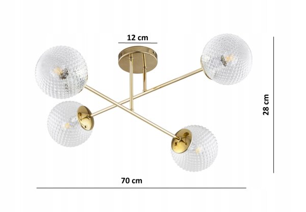 Deckenleuchte 4-flammig Glas Metall Gold E27 B:70 cm