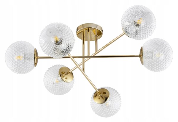 Deckenleuchte 6-flammig Gold Metall Glas E27 B:70 cm Leuchte