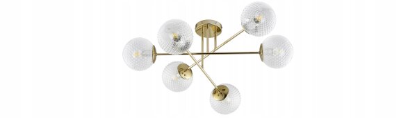 Deckenleuchte 6-flammig Gold Metall Glas E27 B:70 cm Leuchte