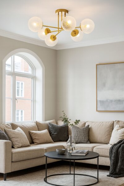 Deckenleuchte 6-flammig Gold Metall Glas E27 B:70 cm Leuchte