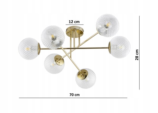 Deckenleuchte 6-flammig Gold Metall Glas E27 B:70 cm Leuchte