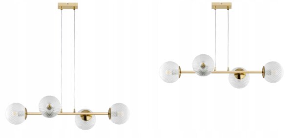 Pendelleuchte 4-flammig Glas Metall Gold E27 L:15 cm Leuchte