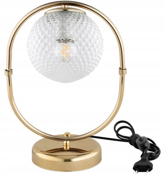 Tischleuchte Retro Glas Metall Gold E27 35 cm Retro Leuchte