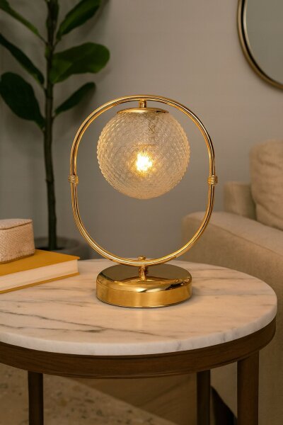 Tischleuchte Retro Glas Metall Gold E27 35 cm Retro Leuchte