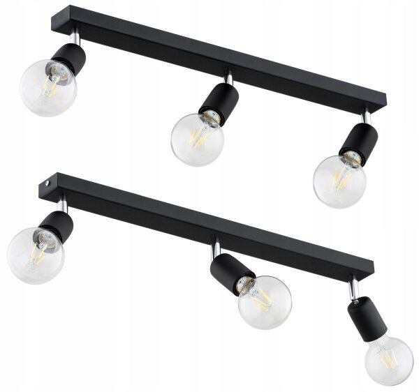 Deckenspot flexibel Schwarz E27 3-flammig L:60 cm Retro Leuchte