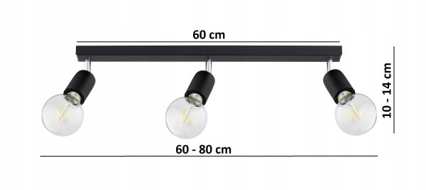 Deckenspot flexibel Schwarz E27 3-flammig L:60 cm Retro Leuchte