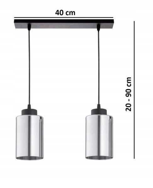 Pendelleuchte 2-flammig Metall Schwarz Silber E27 40 cm Leuchte