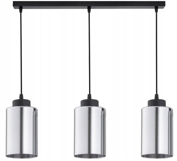 Hängelampe 3-flammig Schwarz Silber Metall E27 60 cm Leuchte