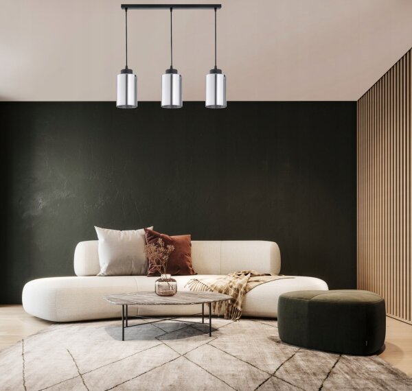 Hängelampe 3-flammig Schwarz Silber Metall E27 60 cm Leuchte