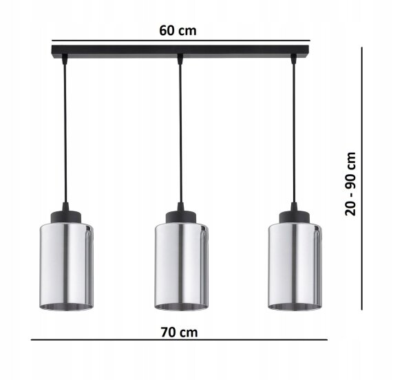 Hängelampe 3-flammig Schwarz Silber Metall E27 60 cm Leuchte