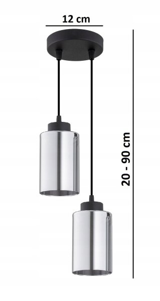 Pendelleuchte 2-flammig Silber Metall E27 L:12 cm rund Leuchte