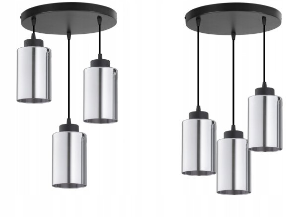 Pendelleuchte 3-flammig Schwarz Silber E27 B:30 cm Leuchte
