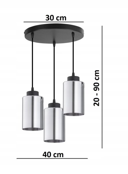 Pendelleuchte 3-flammig Schwarz Silber E27 B:30 cm Leuchte