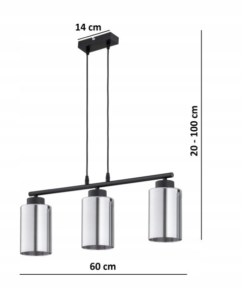Hängelampe 3-flammig Silber Metall E27 L:10 cm Modern Leuchte