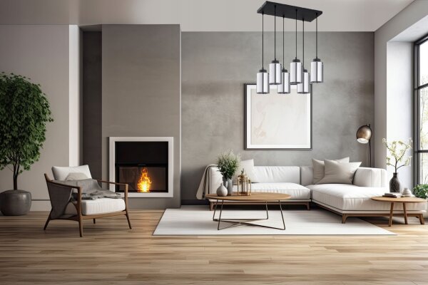 Pendelleuchte 6-flammig Silber E27 L:60 cm Modern