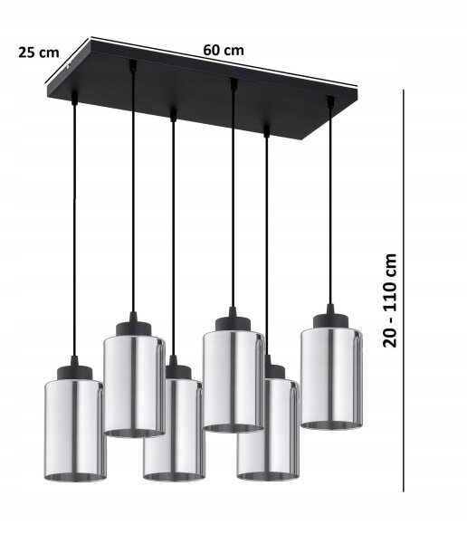 Pendelleuchte 6-flammig Silber E27 L:60 cm Modern